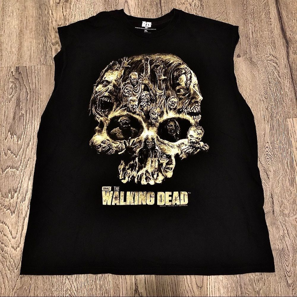 AMC The Walking Dead Sleeveless Black Skull Zombie T-Shirt Men’s XL Darrell Rick